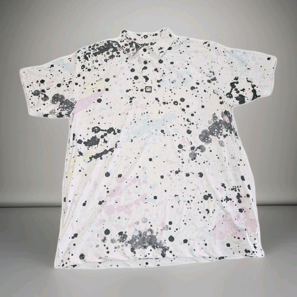 Greater Half Polo‎ Shirt Mens M White Galaxy Paint Splatter Pattern